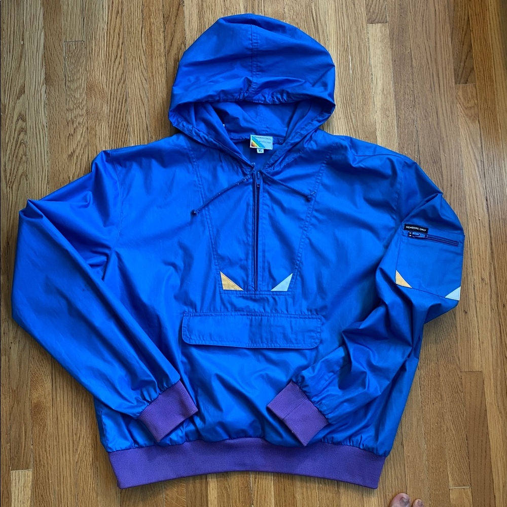 Vintage 80s Members Only Blue Windbreaker Jacket with Purple Accents